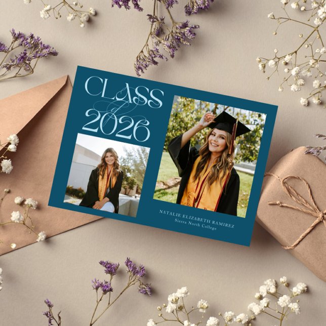 Elegant Class of 2026 Typography Grad Photo Teal Announcement (Creator Uploaded)