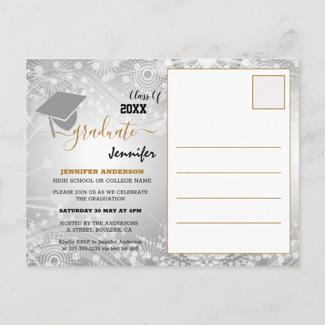 Elegant Class of 20XX, Photo, Topper Graduation An Announcement Postcard (Back)