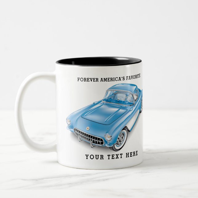 Elegant Classic 50’s Car Illustration Two-Tone Coffee Mug (Left)