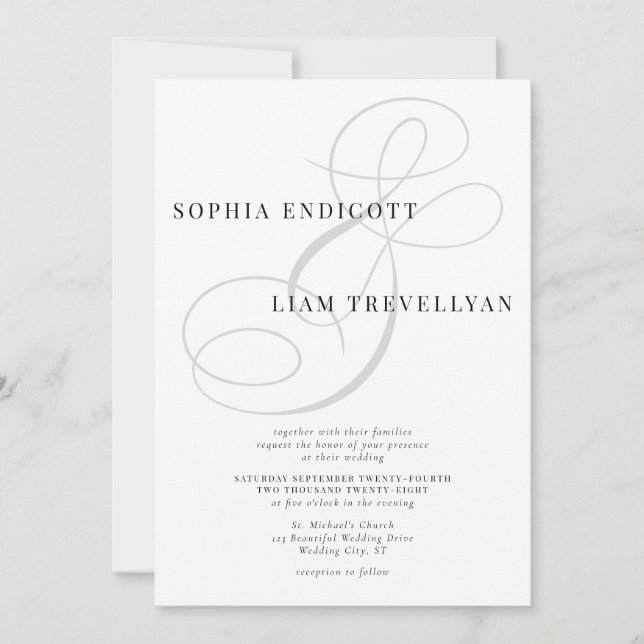 Elegant Classic Ampersand Calligraphy Wedding Invitation (Front)