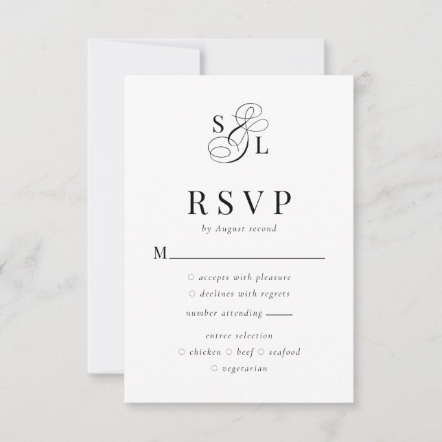 Elegant Classic Ampersand Monogram Wedding RSVP Card (Front)