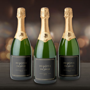 Elegant Classic Art Deco Black And Gold Wedding Sparkling Wine Label