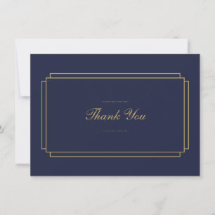 Elegant Classic Art Deco Navy Blue and Gold Thank You Card