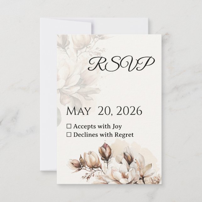 Elegant Classic Beige Magnolia RSVP Card (Front)