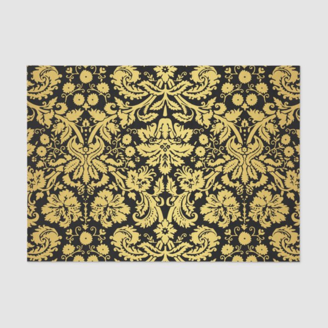 Elegant Classic Black and Gold Royal Damask Tissue Paper (Front)