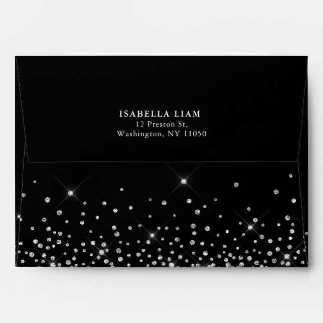 Elegant Classic Black and Silver Glitter Envelope (Back (Top Flap))