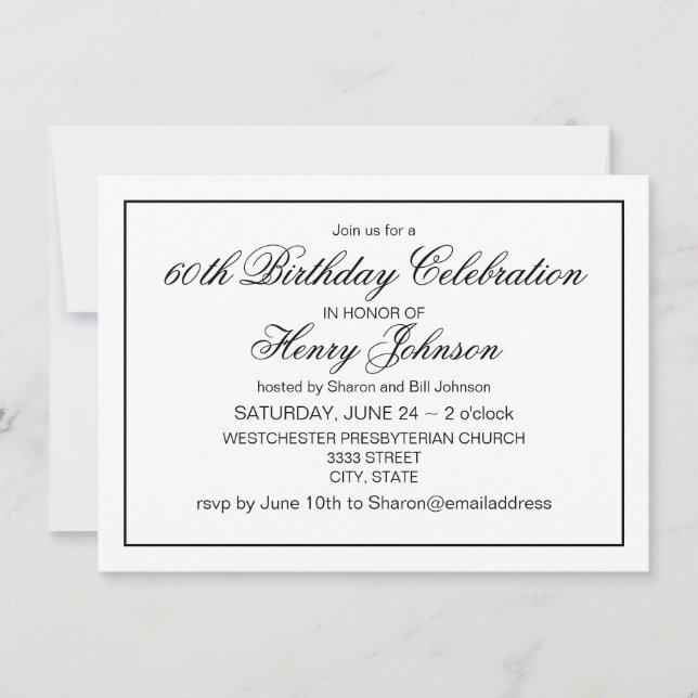 Elegant Classic Black and White 60th Birthday Invitation (Front)