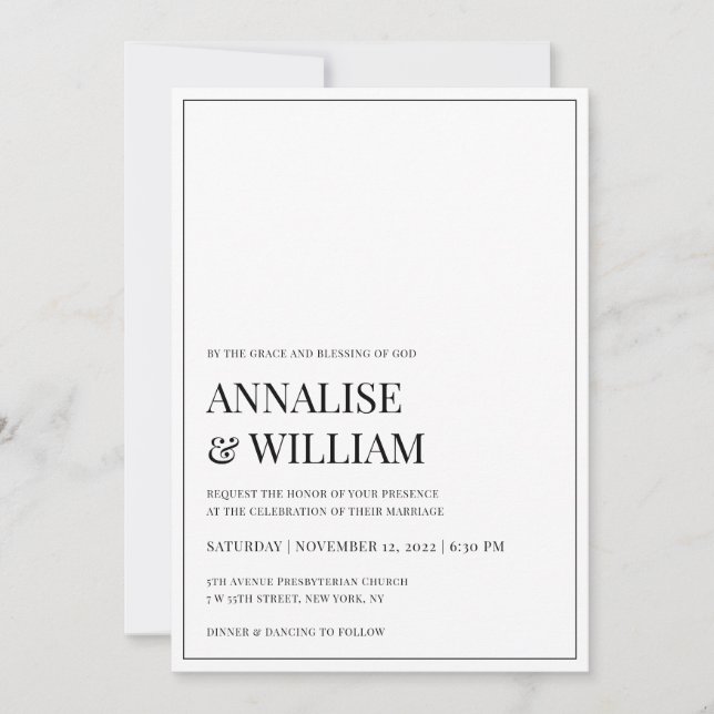Elegant Classic Black and White Christian Wedding Invitation (Front)