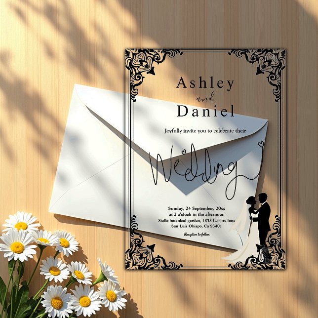 Elegant Classic Black And White Couple Wedding Acrylic Invitations (Creator Uploaded)