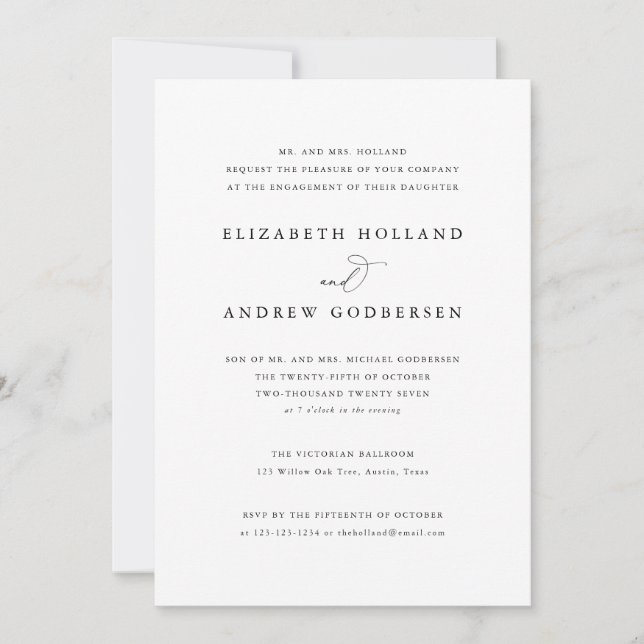 Elegant Classic Black And White Engagement Party  Invitation (Front)