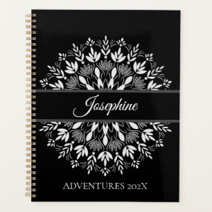 Elegant classic Black and White Floral mandala Planner