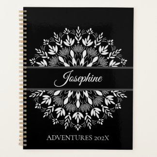 Elegant classic Black  and White Floral mandala Planner
