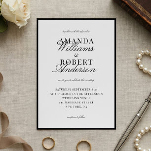 Elegant Classic Black and White Old Money Wedding Invitation