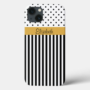 Elegant Classic Black And White Polka Dots Striped iPhone 13 Case