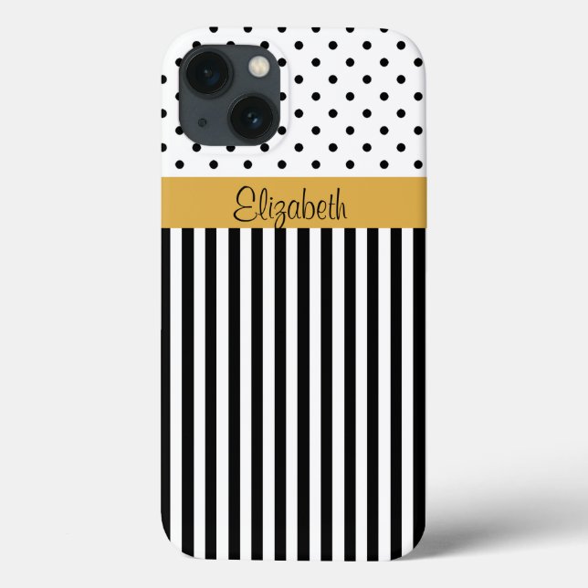 Elegant Classic Black And White Polka Dots Striped Case-Mate iPhone Case (Back)