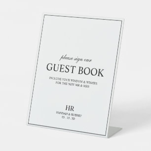 Elegant Classic Black and White Simple Guest Book Pedestal Sign