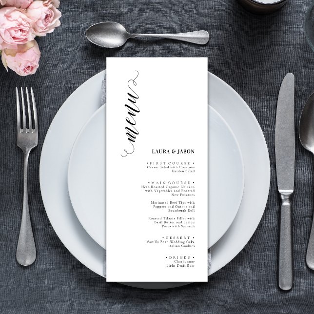 Elegant Classic Black and White Wedding Menu Cards (Creator Uploaded)