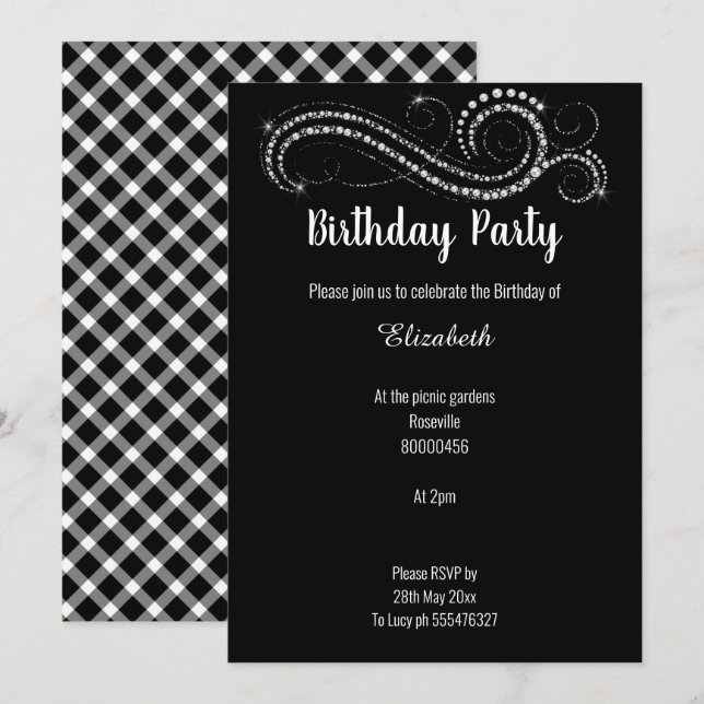 ELEGANT CLASSIC BLACK DIAMOND  INVITATION (Front/Back)
