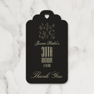 Elegant Classic Black Floral Birthday Gift Tags