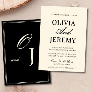Elegant Classic Black & Ivory Old Money Wedding Invitation
