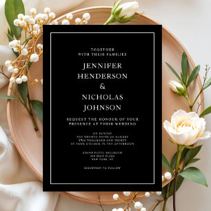 Elegant Classic Black Minimalist Wedding Invitation