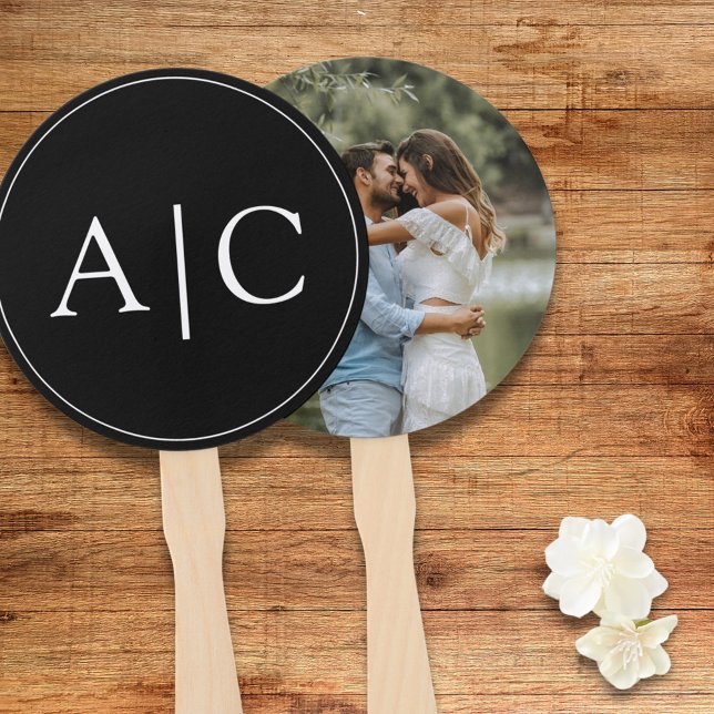  Elegant Classic Black Monogram Couple Photo Hand Fan (Creator Uploaded)