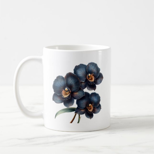 Elegant classic black orchid coffee mug (Left)