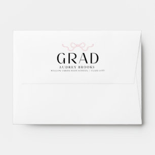 Elegant Classic Black Script Pink Bow Graduation Envelope