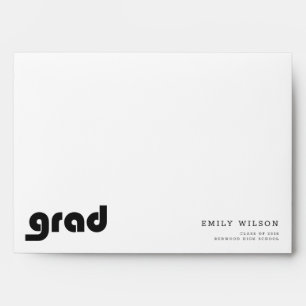 Elegant Classic Black Script White Graduation Envelope