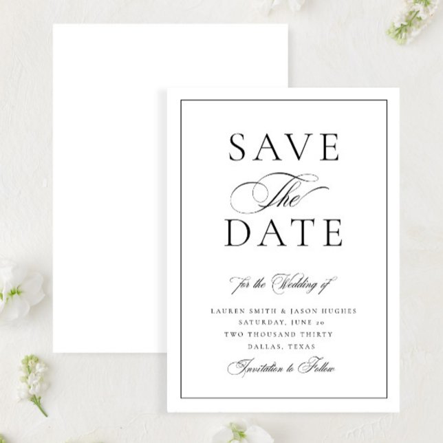 Elegant Classic Black & White Calligraphy Wedding Save The Date (Creator Uploaded)