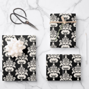 Elegant Classic Black White Damask Wrapping Paper Sheet