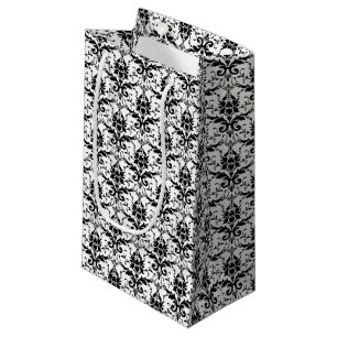 Elegant Classic Black White Floral Scroll Dasmask Small Gift Bag