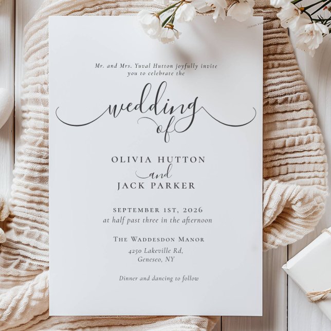 Elegant Classic Black White Formal Wedding  Invitation (Creator Uploaded)