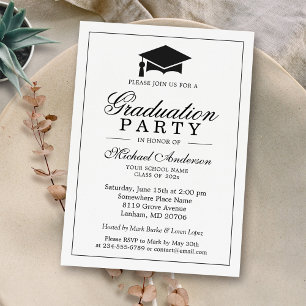 Elegant Classic Black White Graduation Party Invitation
