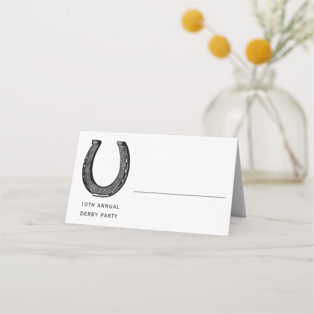 Elegant Classic Black White Horse Race Derby Party Place Card (Front)