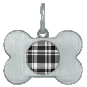 Elegant classic black white plaid pattern pet name tag