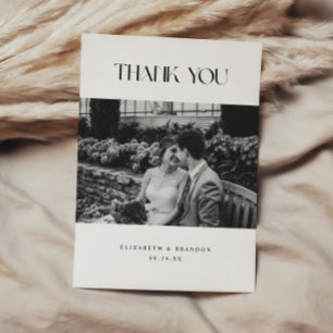 Elegant Classic Black & White Wedding Photo Thank You Card