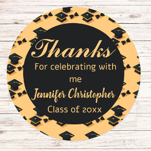 Elegant Classic Black & Yellow Script graduation  Classic Round Sticker