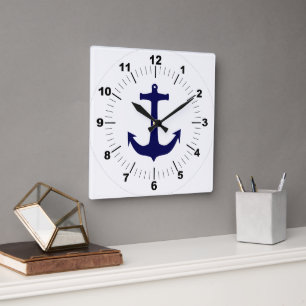 elegant classic Blue anchor stylish white Square Wall Clock