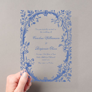 Elegant Classic Blue French Country Floral Wedding Acrylic Invitations