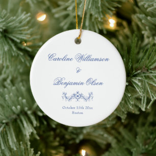 Elegant Classic Blue French Country Floral Wedding Ceramic Ornament