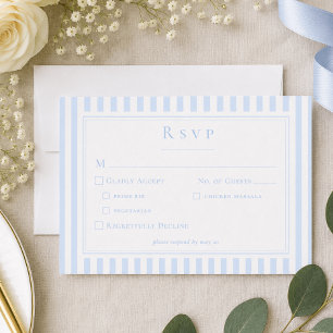 Elegant Classic Blue Stripe Wedding RSVP Card