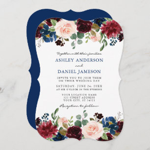 Elegant Classic Blue Watercolor Floral Wedding Invitation