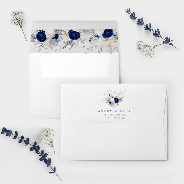 Elegant Classic Blue & White Floral Wedding Envelope (Creator Uploaded)