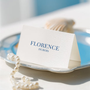 Elegant Classic Blue & White Wedding Place Card 