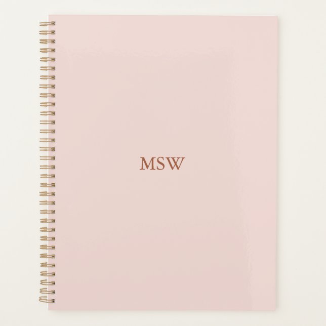 Elegant classic blush pink monogram minimalist planner (Front)