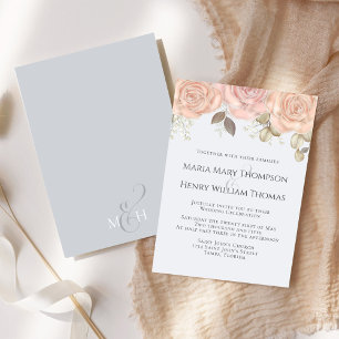 Elegant Classic Boho Floral Rose Light Blue Invitation