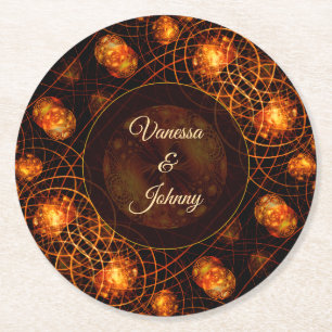 Elegant Classic Boho Modern Gold #901 Wedding Round Paper Coaster
