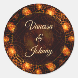 Elegant Classic Boho Modern Gold #901 Wedding Round Sticker