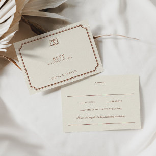Elegant Classic Brown & Ecru Wedding Crest RSVP Card